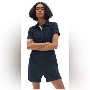 Everlane The Cotton Weave Striped Short Sleeve Romper